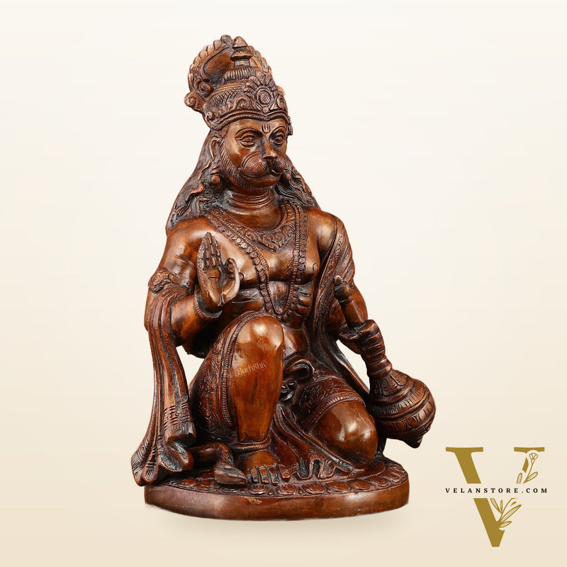 Vintage Brown Brass Hanuman Idol | 9 Inch