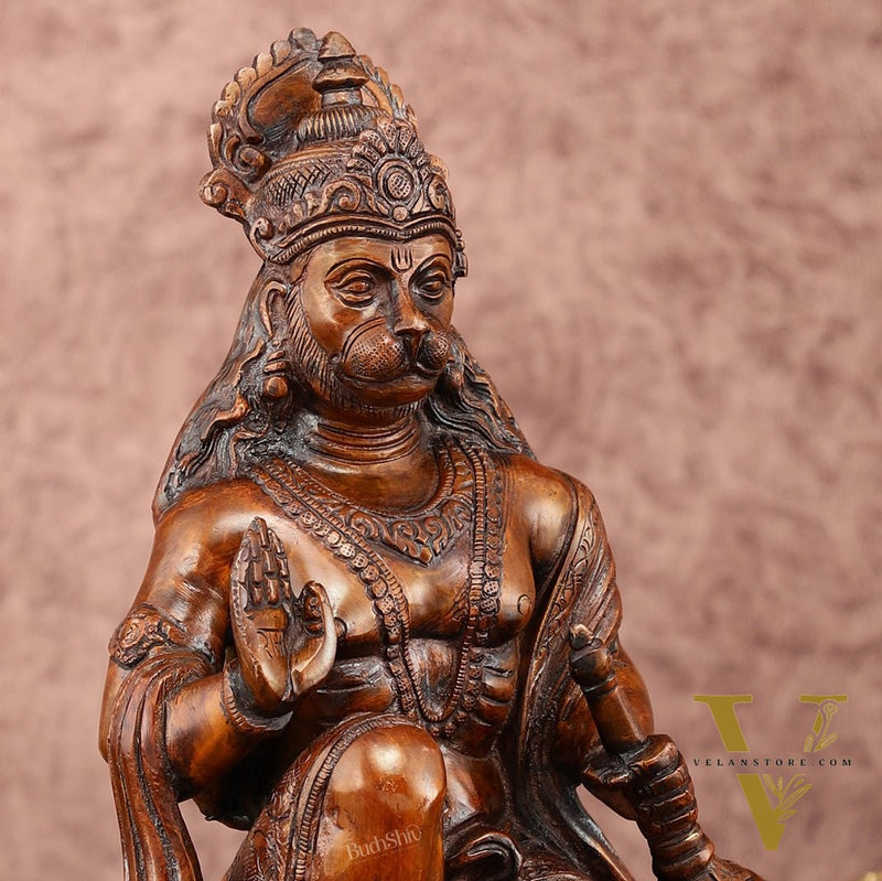 Vintage Brown Brass Hanuman Idol | 9 Inch