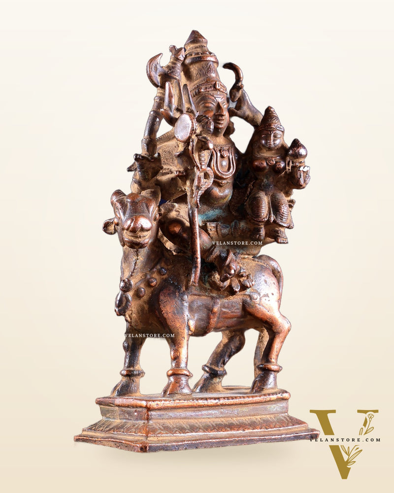 Vintage Copper Shiva Parvati on Nandi Pradosh Idol Natural antique patina