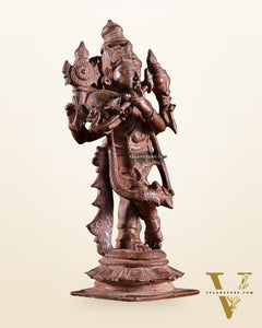 Vintage Copper Vishnu roopam Charbhuja Krishna Idol | 6" Natural Antique patina