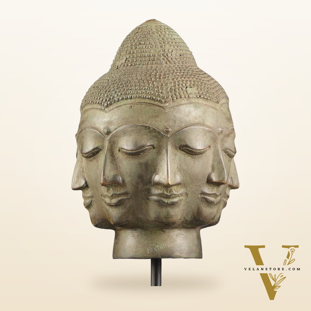 Vintage Indonesian Bronze Buddha Bust Table Accent 14.5 inch