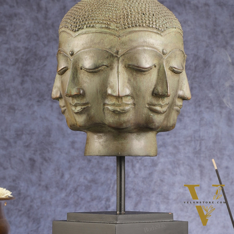 Vintage Indonesian Bronze Buddha Bust Table Accent 14.5 inch