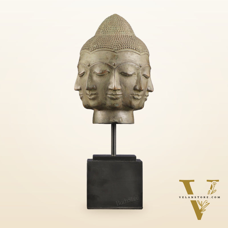 Vintage Indonesian Bronze Buddha Bust Table Accent 14.5 inch