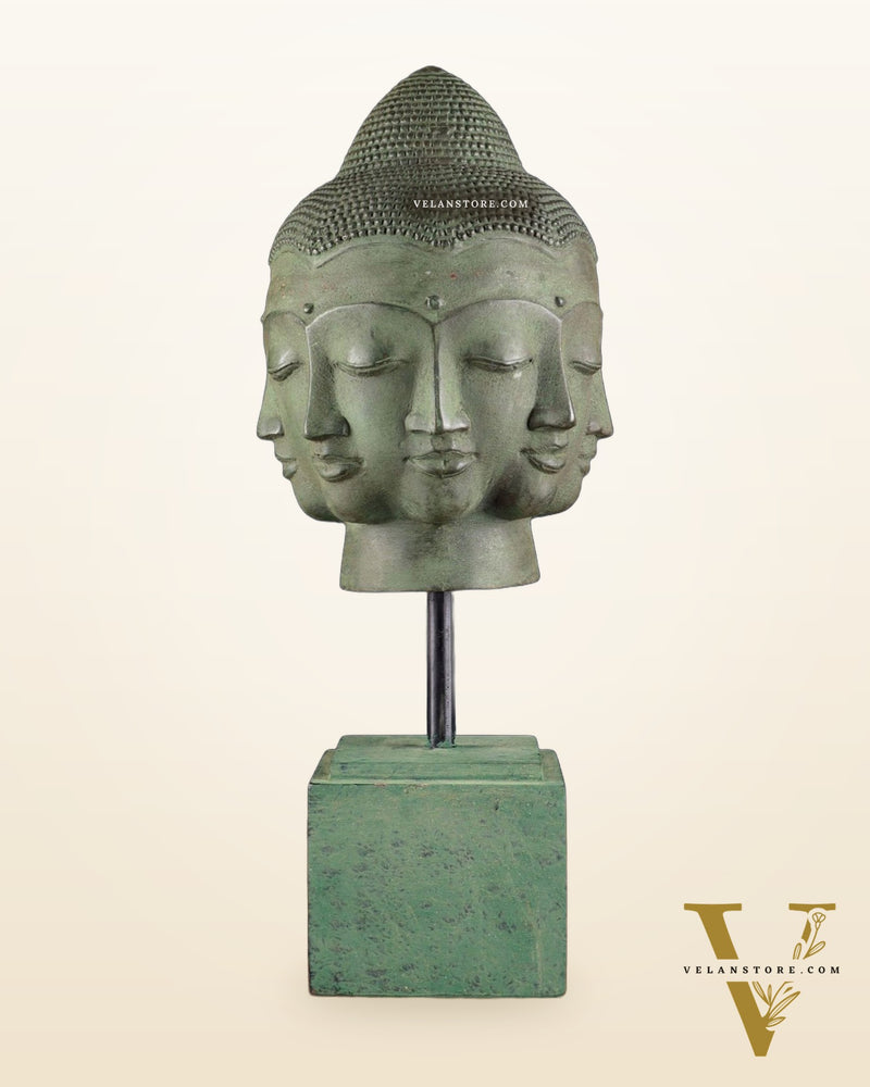 Vintage Indonesian Bronze Buddha Bust Table Accent 14.5 inch