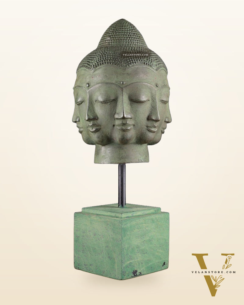 Vintage Indonesian Bronze Buddha Bust Table Accent 14.5 inch