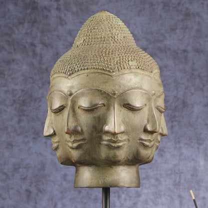 Vintage Indonesian Bronze Buddha Bust Table Accent 14.5 inch