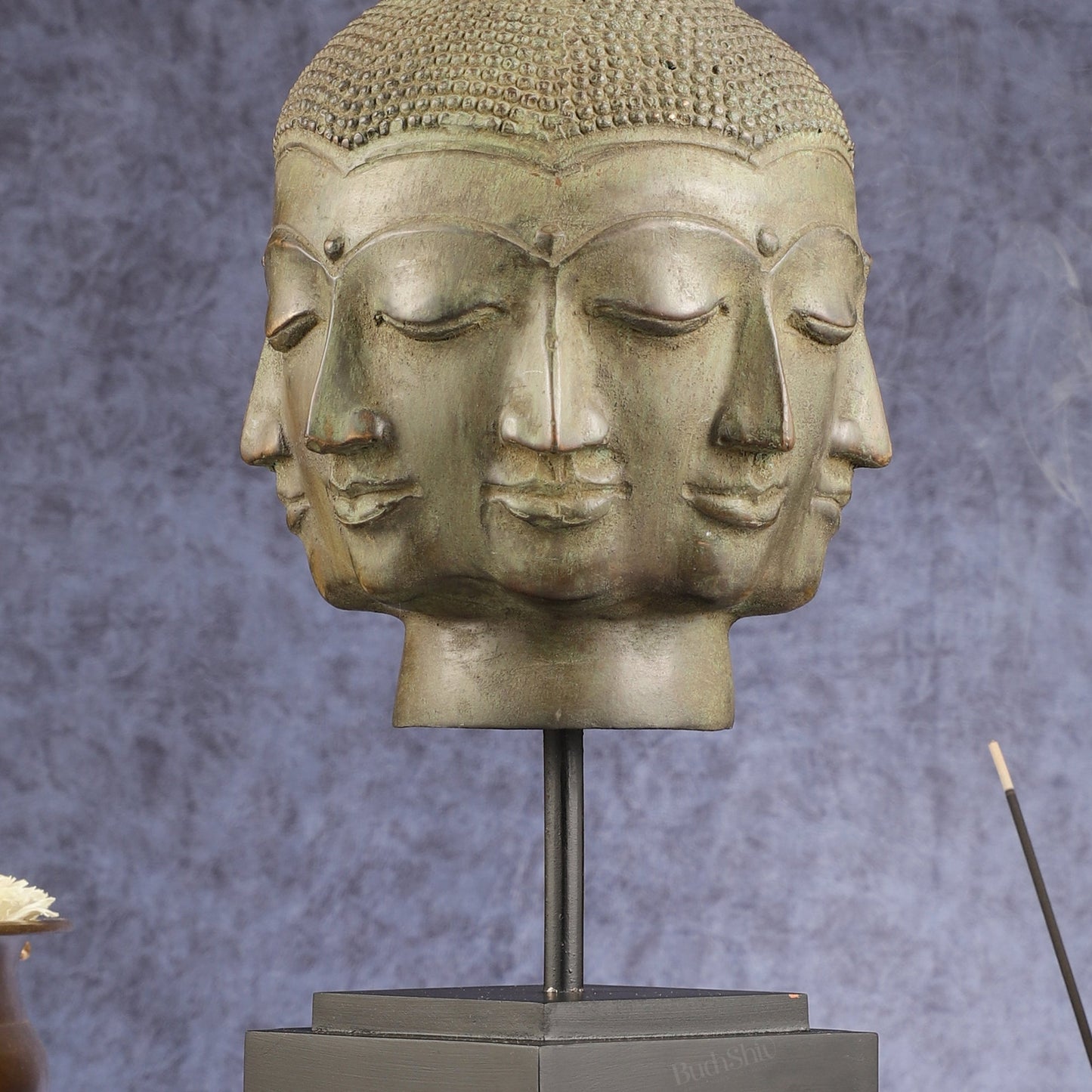 Vintage Indonesian Bronze Buddha Bust Table Accent 14.5 inch