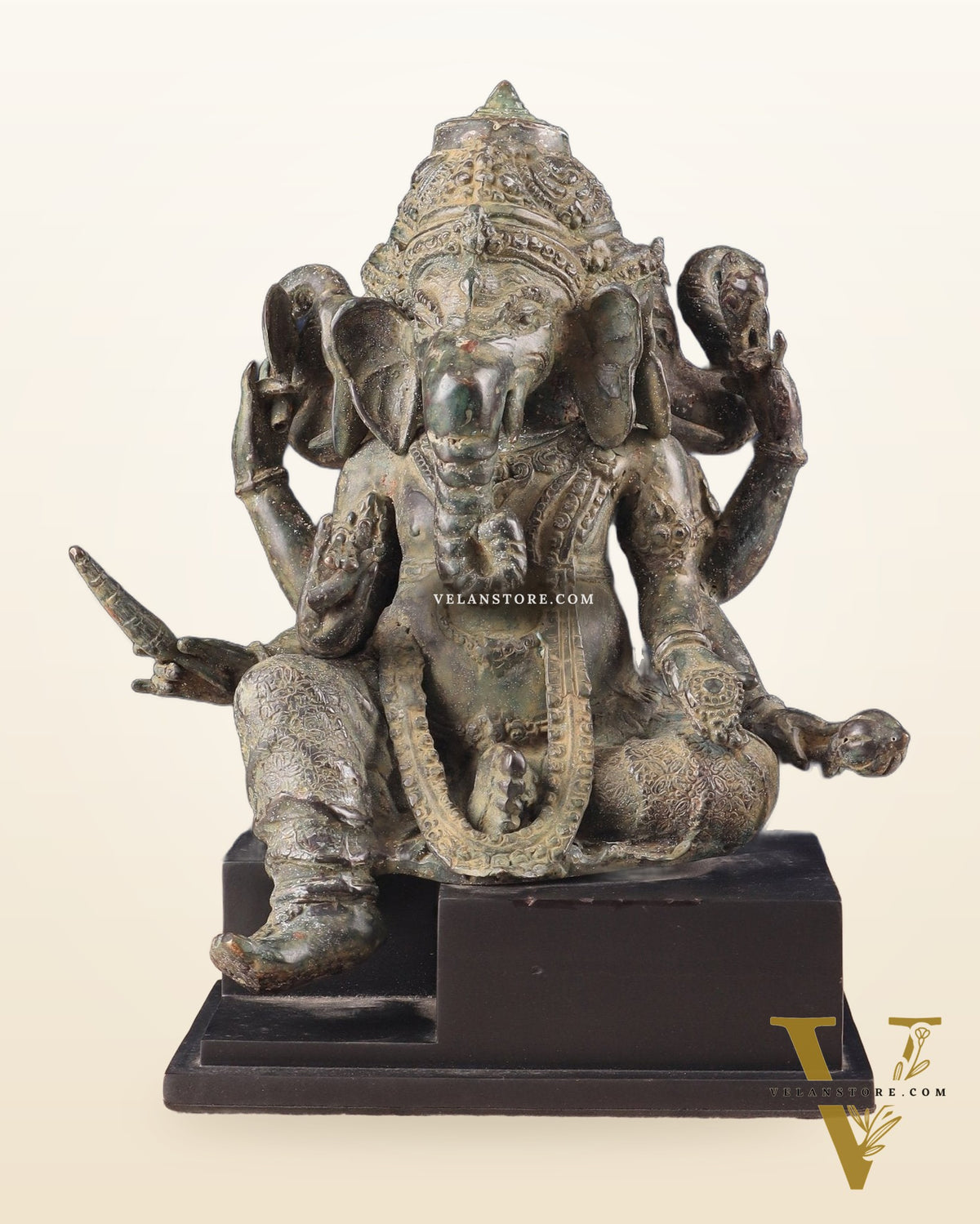 Vintage Indonesian Bronze Three-Faced Lord Ganesha Statue 12"