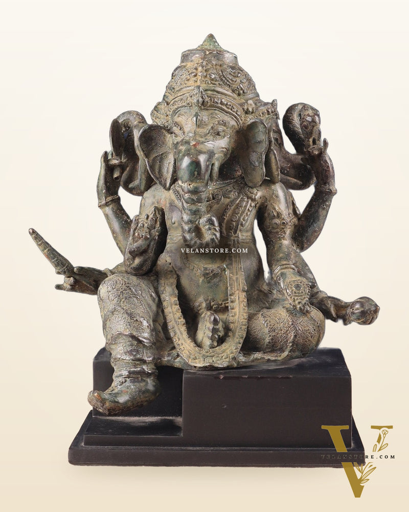 Vintage Indonesian Bronze Three-Faced Lord Ganesha Statue 12"