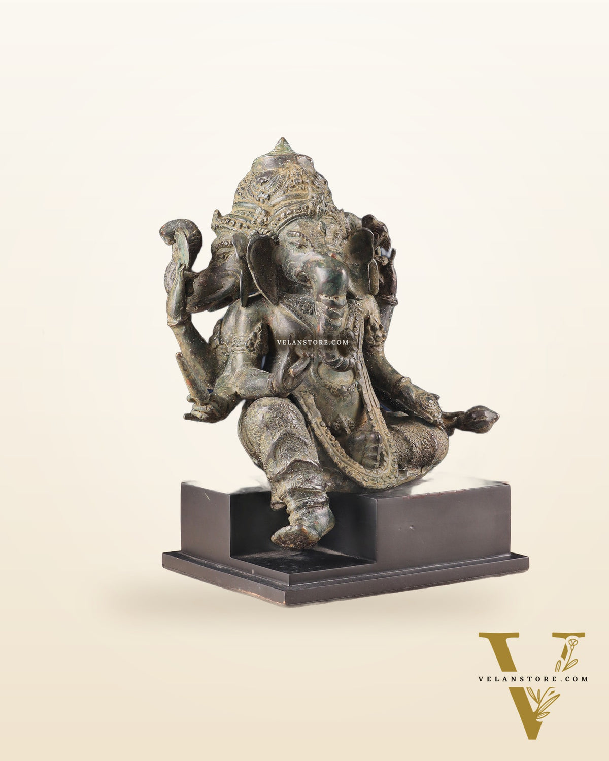 Vintage Indonesian Bronze Three-Faced Lord Ganesha Statue 12"
