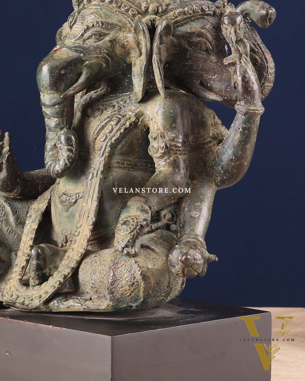 Vintage Indonesian Bronze Three-Faced Lord Ganesha Statue 12"