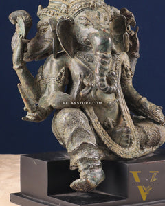 Vintage Indonesian Bronze Three-Faced Lord Ganesha Statue 12"