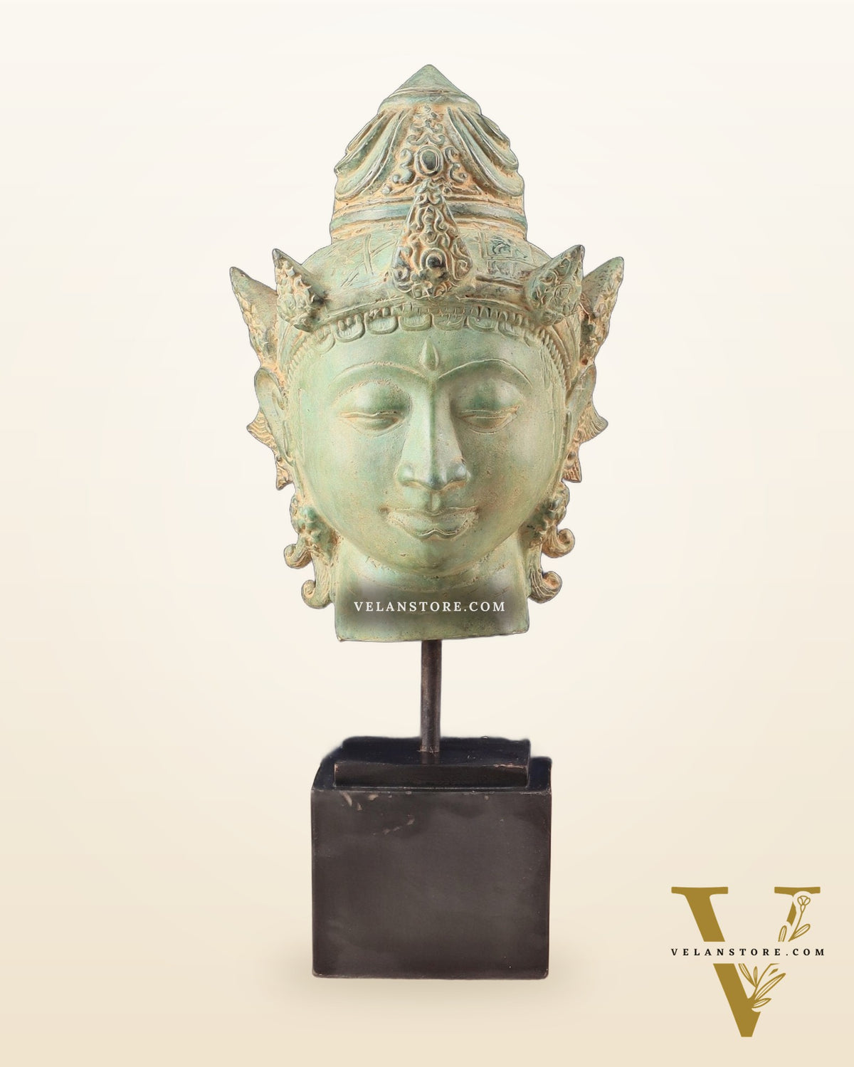 Vintage Indonesian Bronze Vishnu Head Sculpture 12"