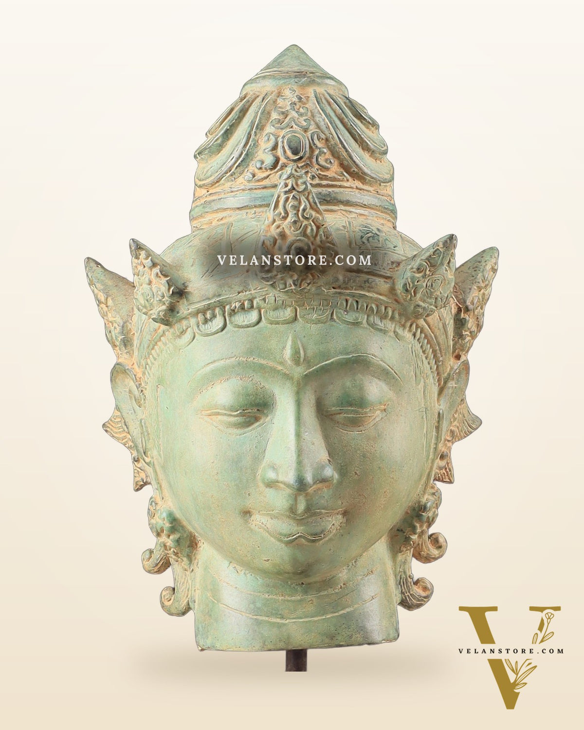 Vintage Indonesian Bronze Vishnu Head Sculpture 12"