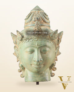 Vintage Indonesian Bronze Vishnu Head Sculpture 12"