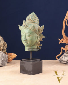 Vintage Indonesian Bronze Vishnu Head Sculpture 12"
