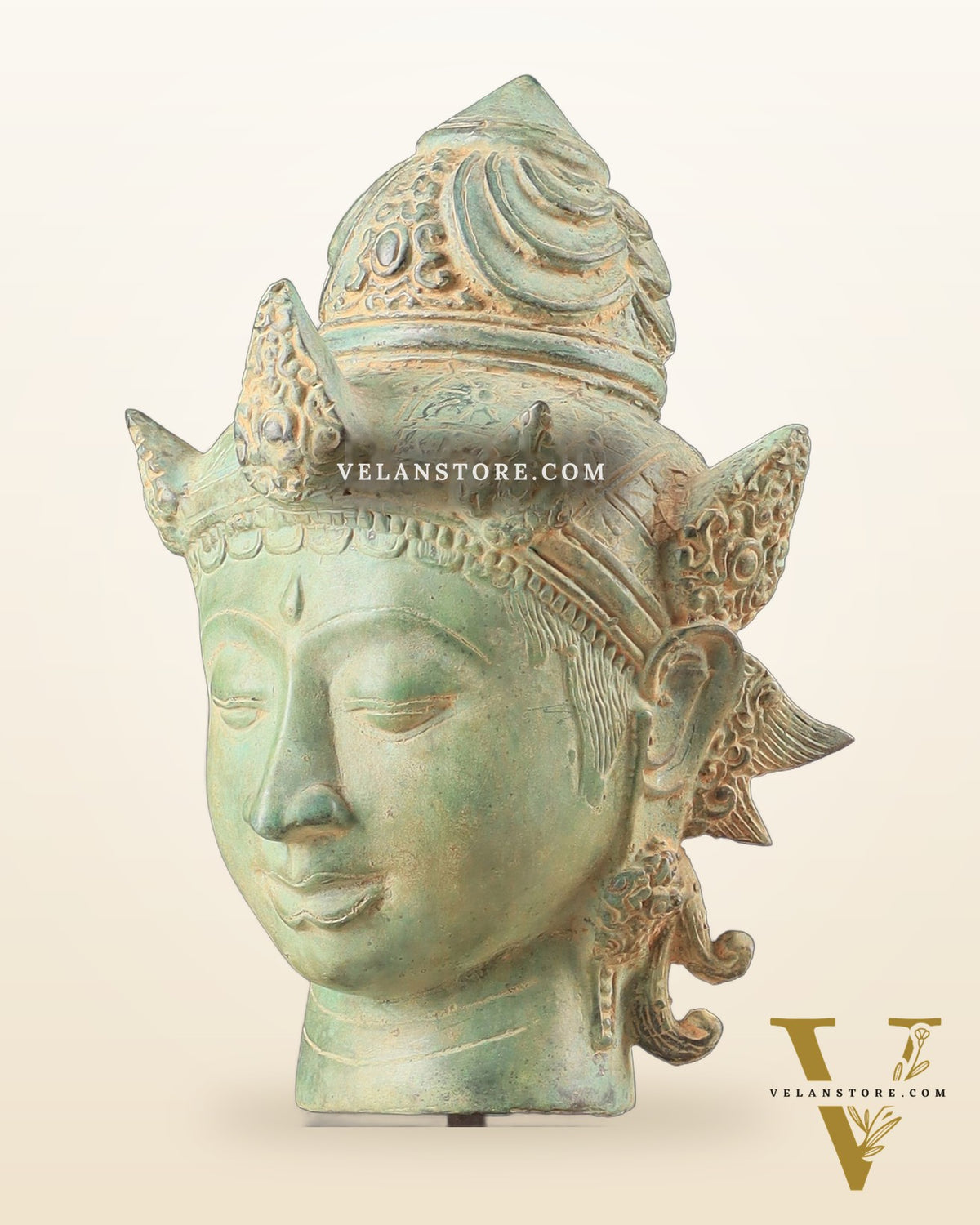 Vintage Indonesian Bronze Vishnu Head Sculpture 12"