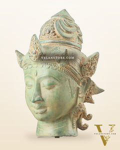 Vintage Indonesian Bronze Vishnu Head Sculpture 12"