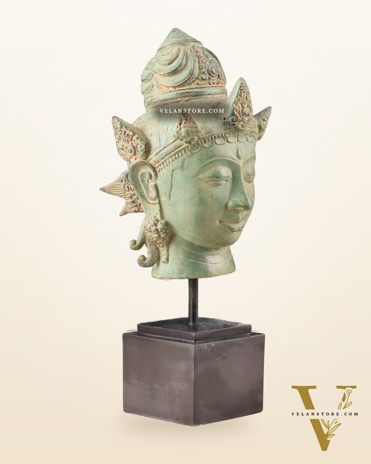 Vintage Indonesian Bronze Vishnu Head Sculpture 12"