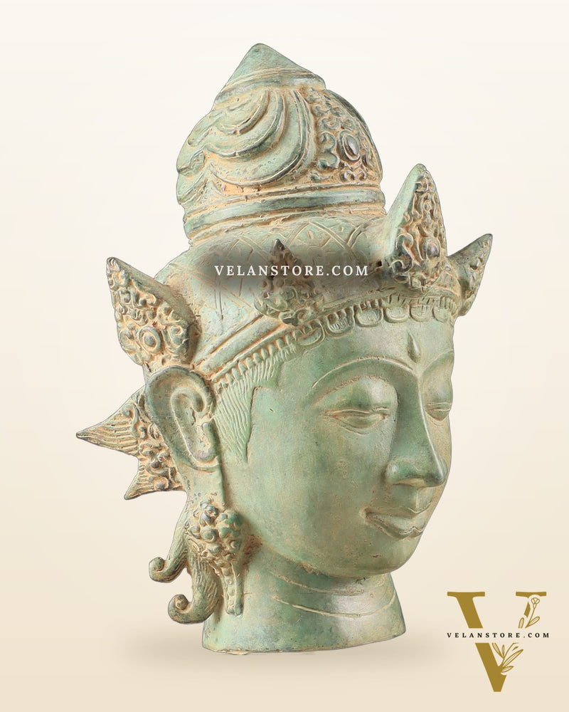 Vintage Indonesian Bronze Vishnu Head Sculpture 12"