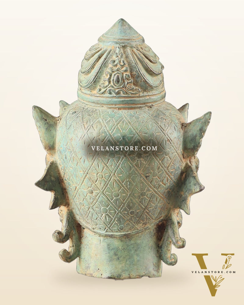 Vintage Indonesian Bronze Vishnu Head Sculpture 12"