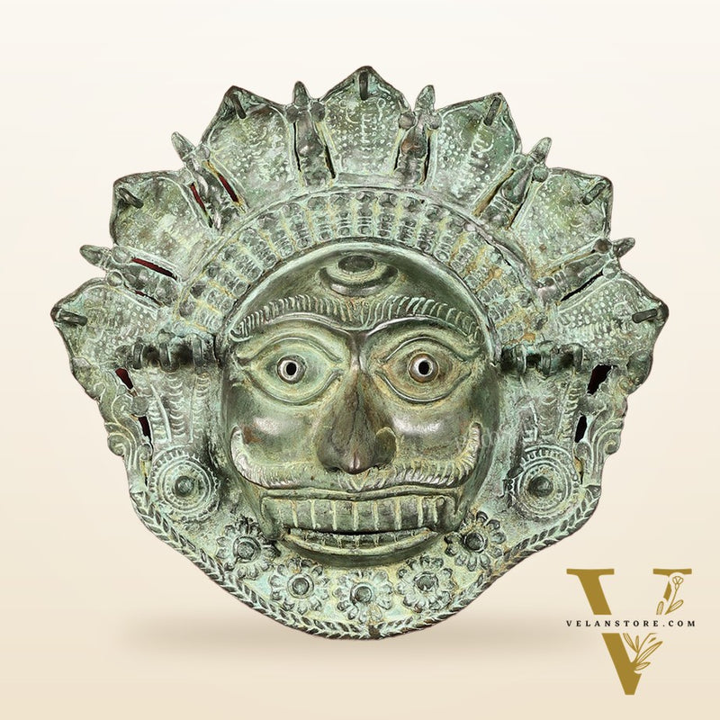 Vintage kaal Bhairava Mask Wall Hanging - Bronze Lost Wax - 12 inch