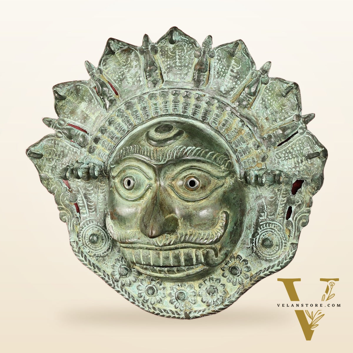 Vintage kaal Bhairava Mask Wall Hanging - Bronze Lost Wax - 12 inch