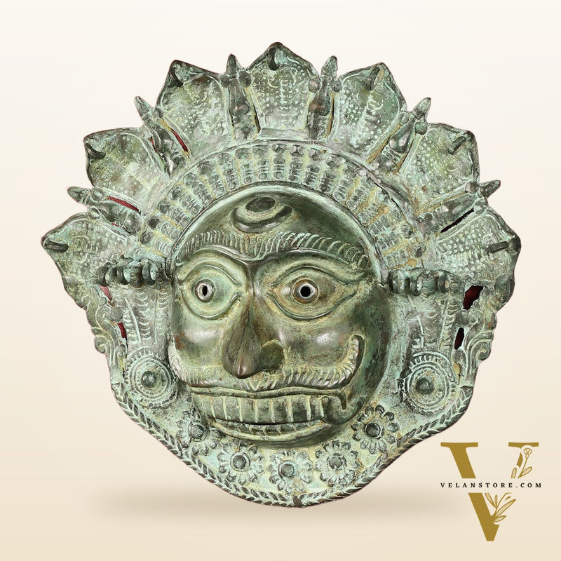 Vintage kaal Bhairava Mask Wall Hanging - Bronze Lost Wax - 12 inch