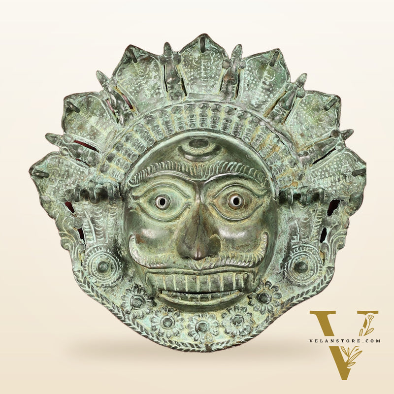 Vintage kaal Bhairava Mask Wall Hanging - Bronze Lost Wax - 12 inch