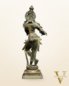 Vintage Krishna Brass Statue 35 inch algae green patina