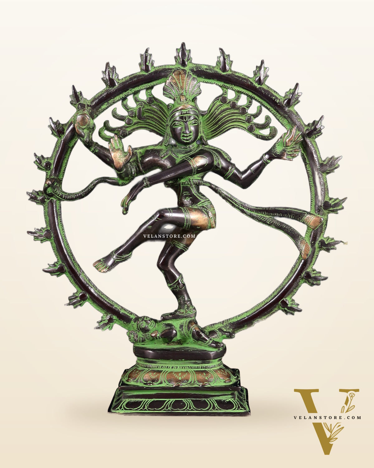 Vintage Nataraja Brass Statue – Black & Green Tone | 11.5"