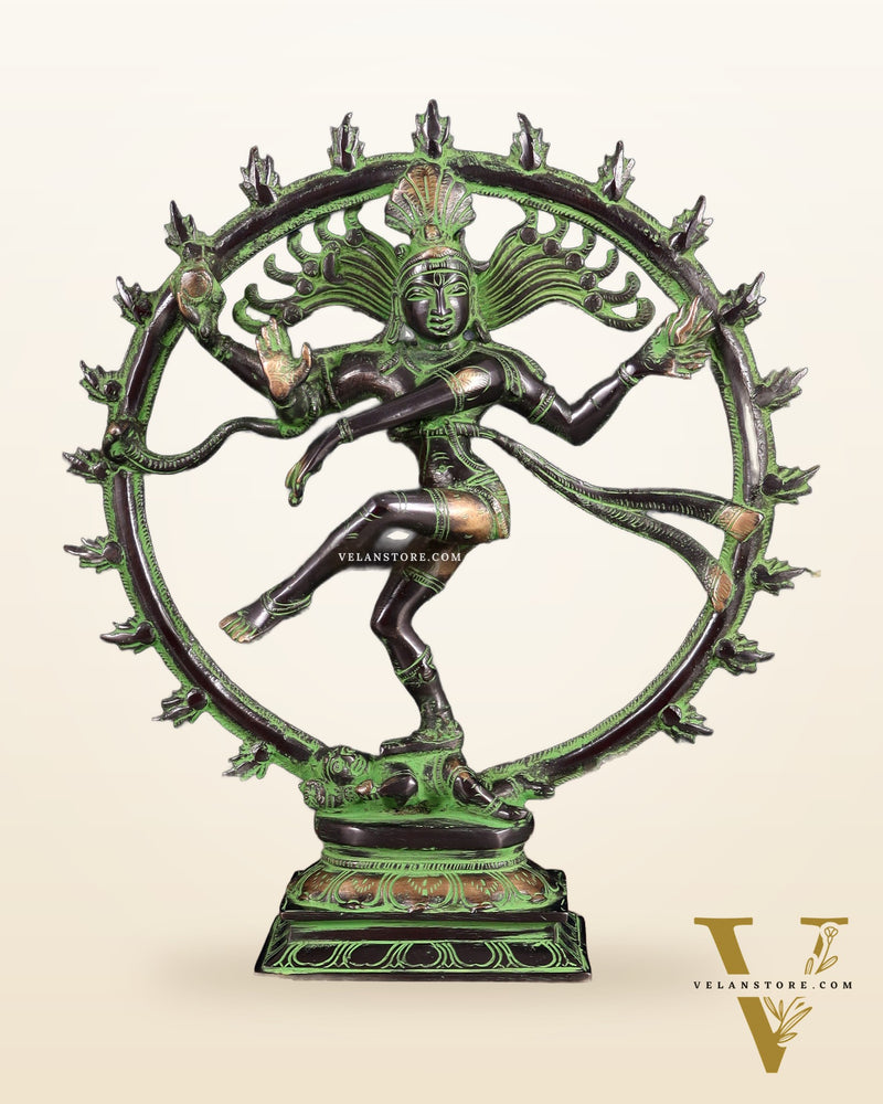 Vintage Nataraja Brass Statue – Black & Green Tone | 11.5"