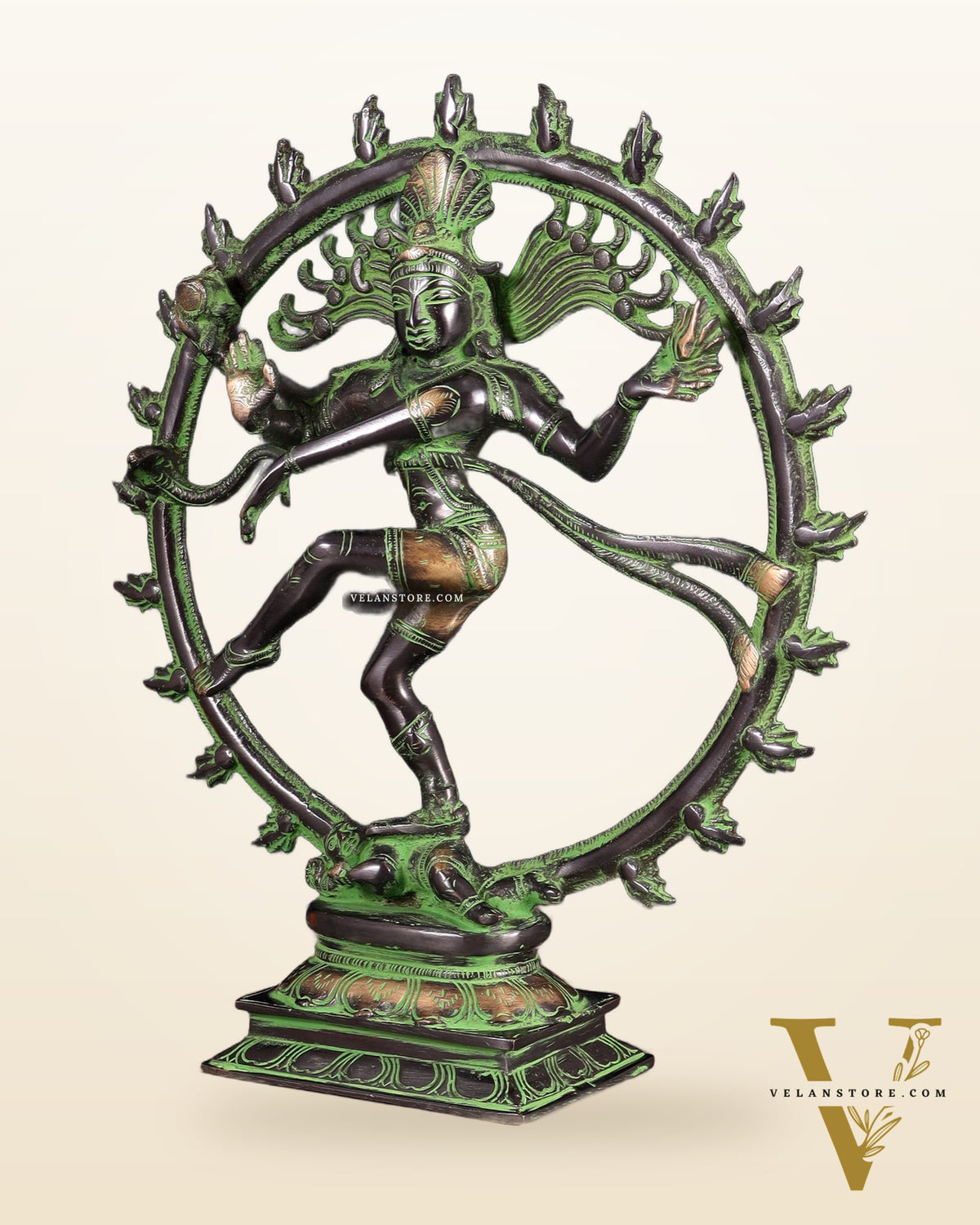 Vintage Nataraja Brass Statue – Black & Green Tone | 11.5"