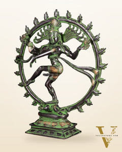 Vintage Nataraja Brass Statue – Black & Green Tone | 11.5"