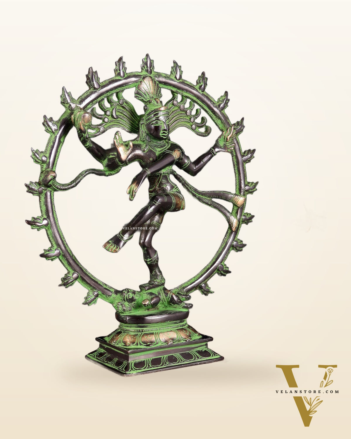 Vintage Nataraja Brass Statue – Black & Green Tone | 11.5"