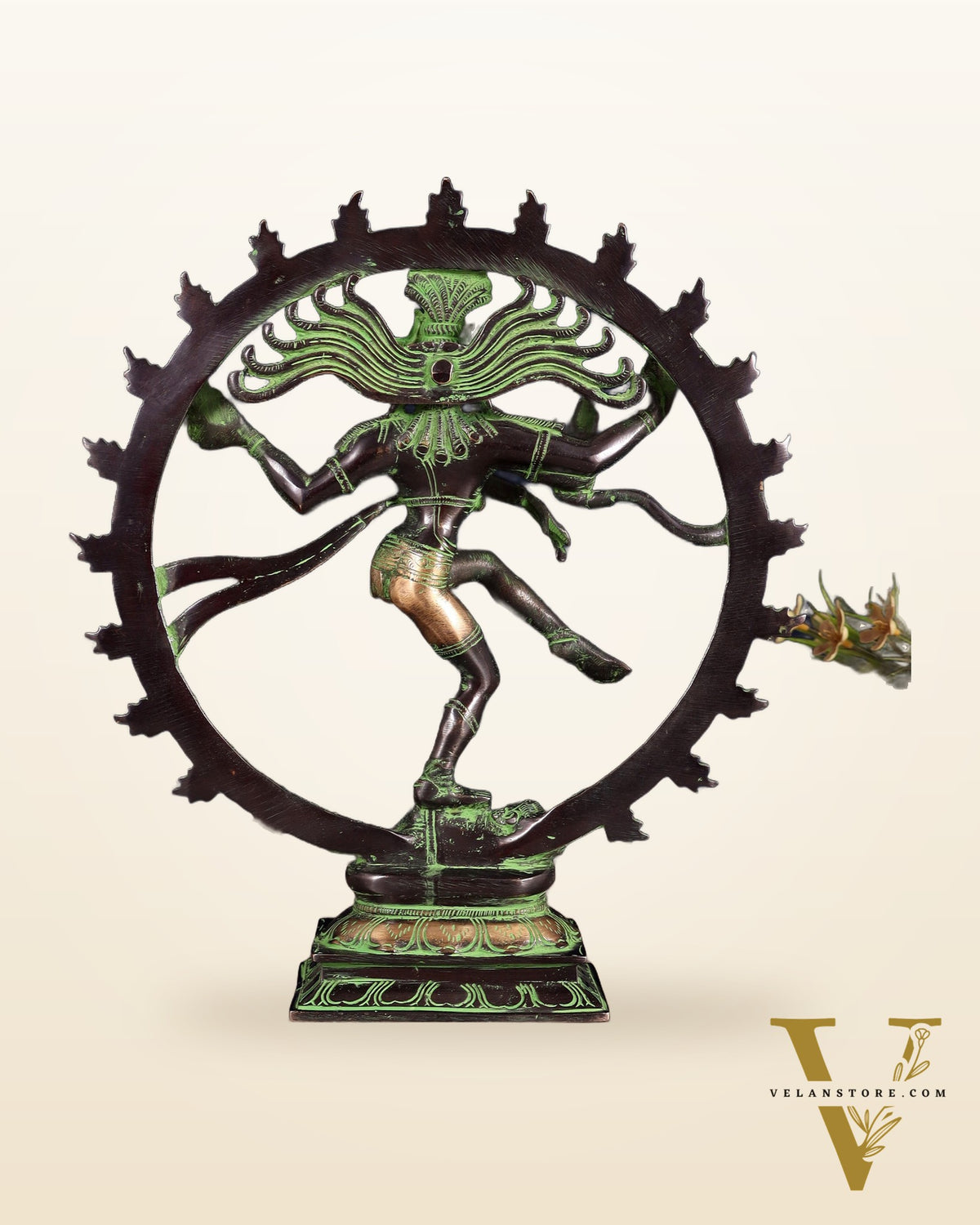 Vintage Nataraja Brass Statue – Black & Green Tone | 11.5"