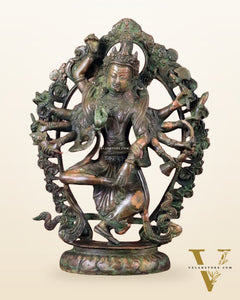 Vintage Nepalese Dancing Shiva Brass Statue - Green Patina, 12.5"