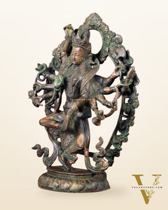 Vintage Nepalese Dancing Shiva Brass Statue - Green Patina, 12.5"