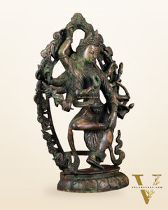Vintage Nepalese Dancing Shiva Brass Statue - Green Patina, 12.5"