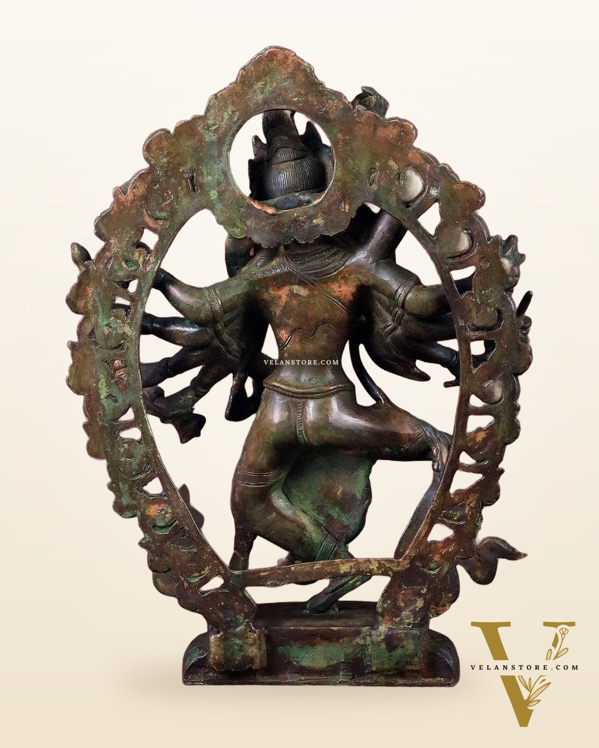 Vintage Nepalese Dancing Shiva Brass Statue - Green Patina, 12.5"
