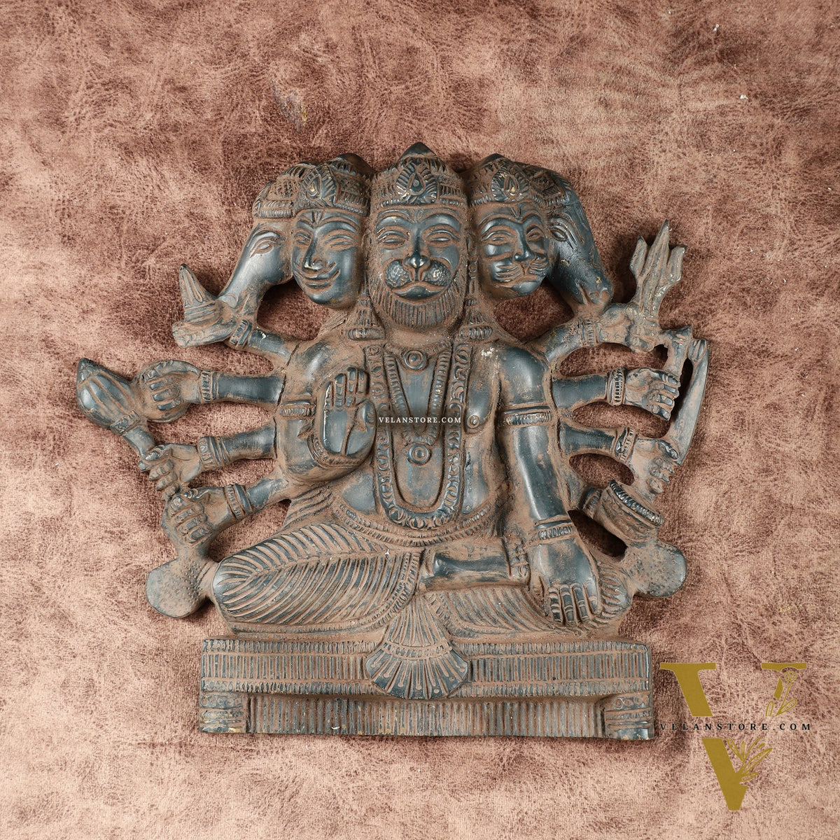 Vintage Panchmukhi Hanuman Brass Wall Hanging | Auspicious & Ward off Evil | 8"