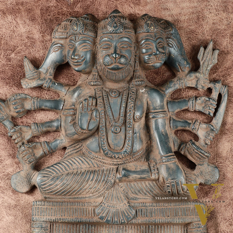 Vintage Panchmukhi Hanuman Brass Wall Hanging | Auspicious & Ward off Evil | 8"