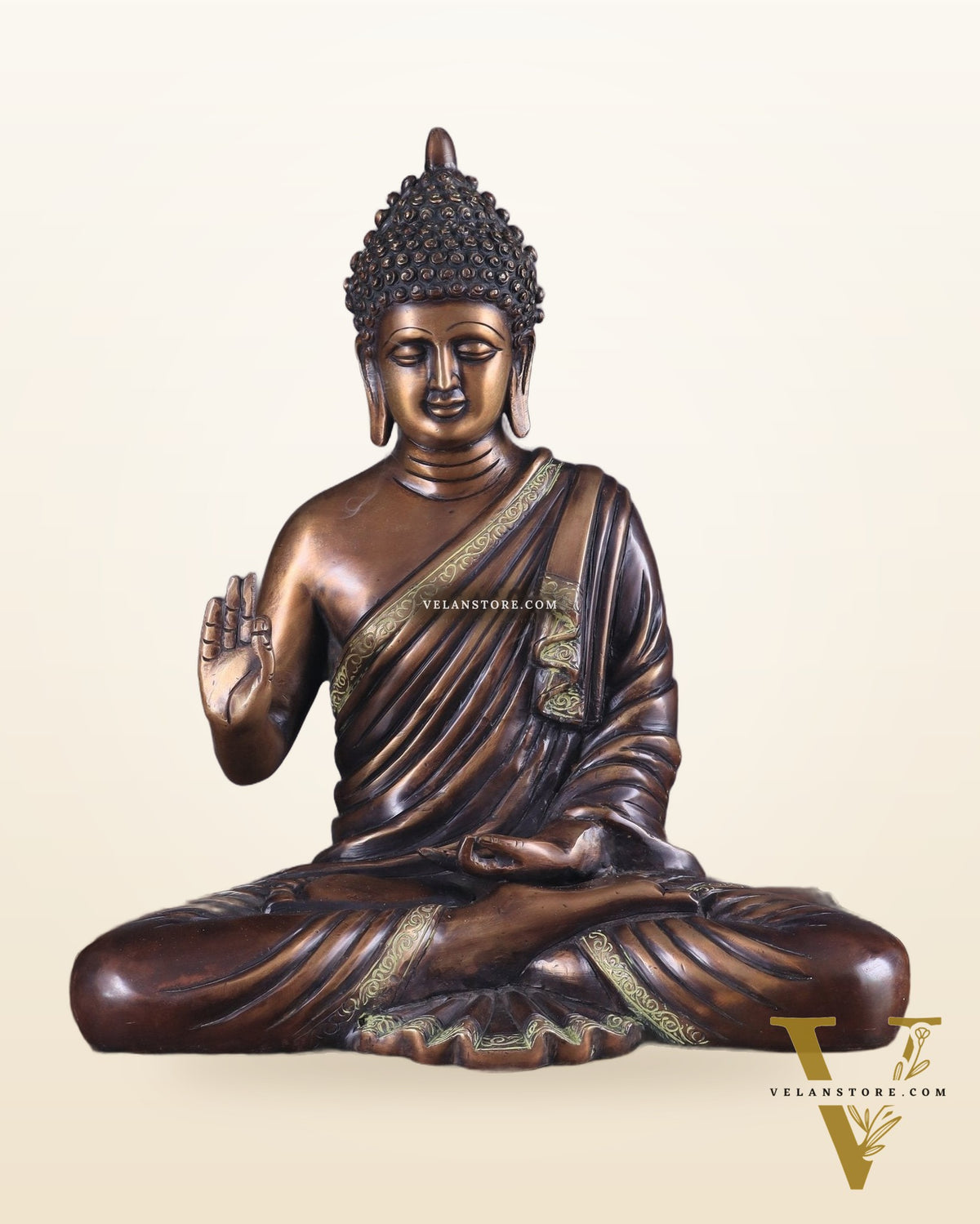 Vintage Pure Brass Blessing Buddha Statue – 15" Handcrafted Sculpture