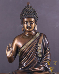 Vintage Pure Brass Blessing Buddha Statue – 15" Handcrafted Sculpture