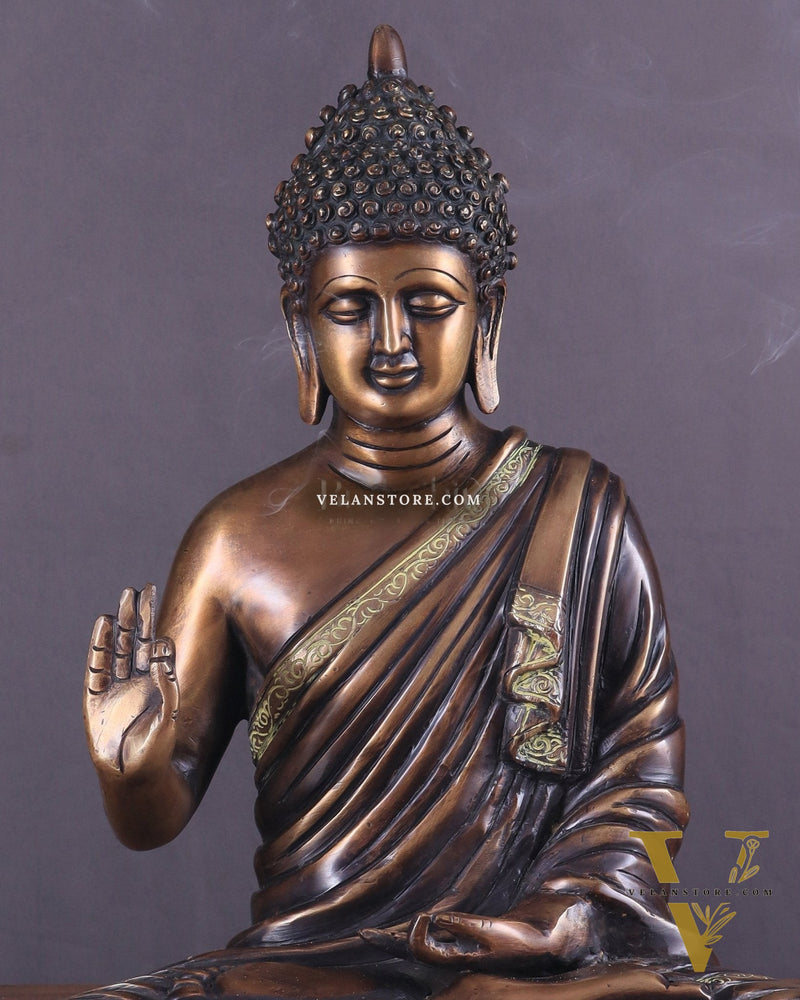 Vintage Pure Brass Blessing Buddha Statue – 15" Handcrafted Sculpture