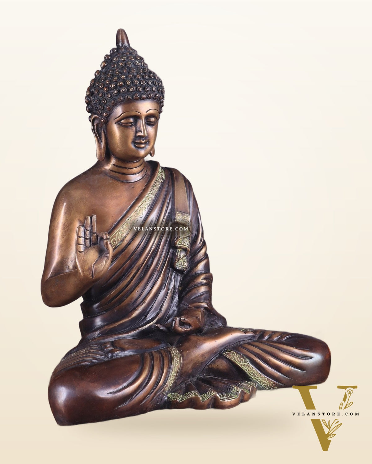 Vintage Pure Brass Blessing Buddha Statue – 15" Handcrafted Sculpture