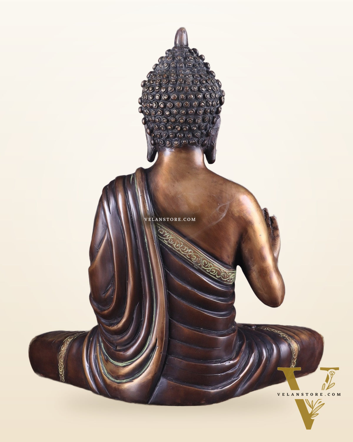 Vintage Pure Brass Blessing Buddha Statue – 15" Handcrafted Sculpture
