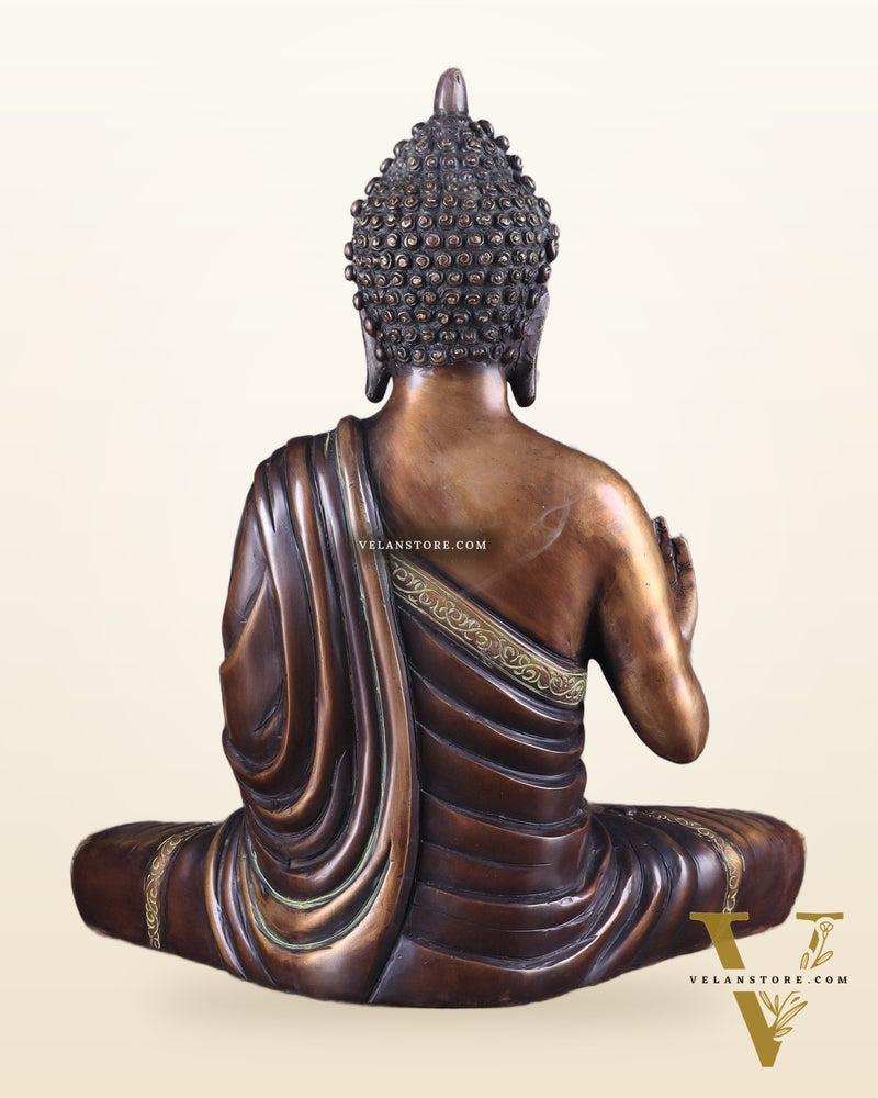 Vintage Pure Brass Blessing Buddha Statue – 15" Handcrafted Sculpture
