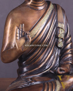 Vintage Pure Brass Blessing Buddha Statue – 15" Handcrafted Sculpture