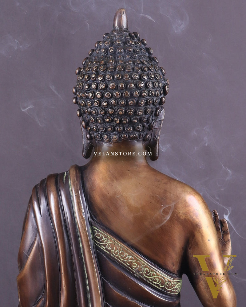 Vintage Pure Brass Blessing Buddha Statue – 15" Handcrafted Sculpture